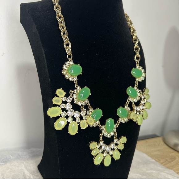 Vtg J.CREW Faux Jade Rhinestone Double Rolo Statement Necklace - Picture 2 of 6